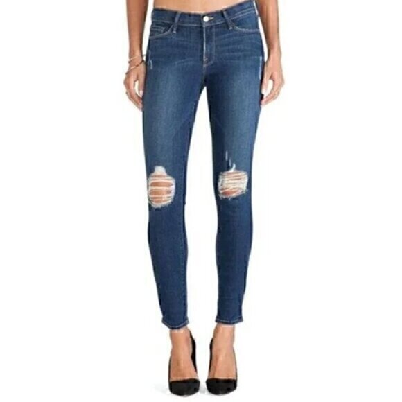 Frame Distressed Skinny Jeans Womens 27 Blue Dark Wash Casualwear Everyday Denim - Picture 1 of 15